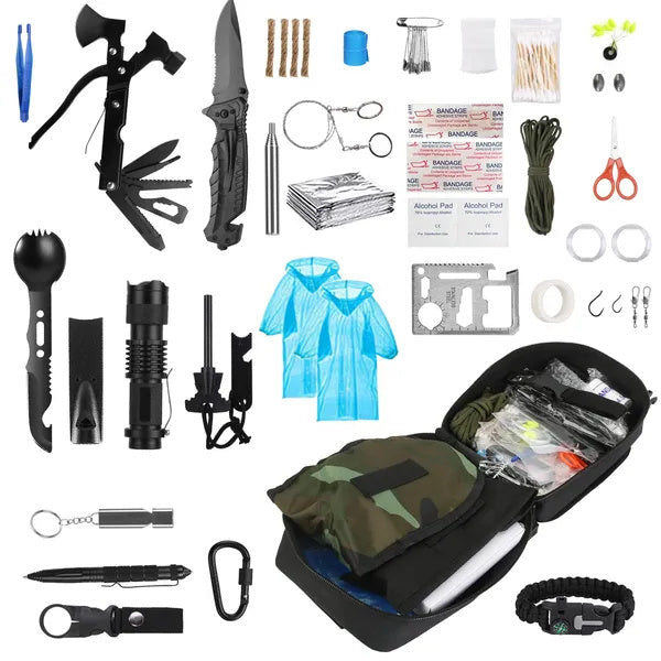 121Pcs Survival Kit for Outdoor Adventure - Professional Emergency Gear & Tactical First Aid Supplies for Camping, Hiking, and Hunting