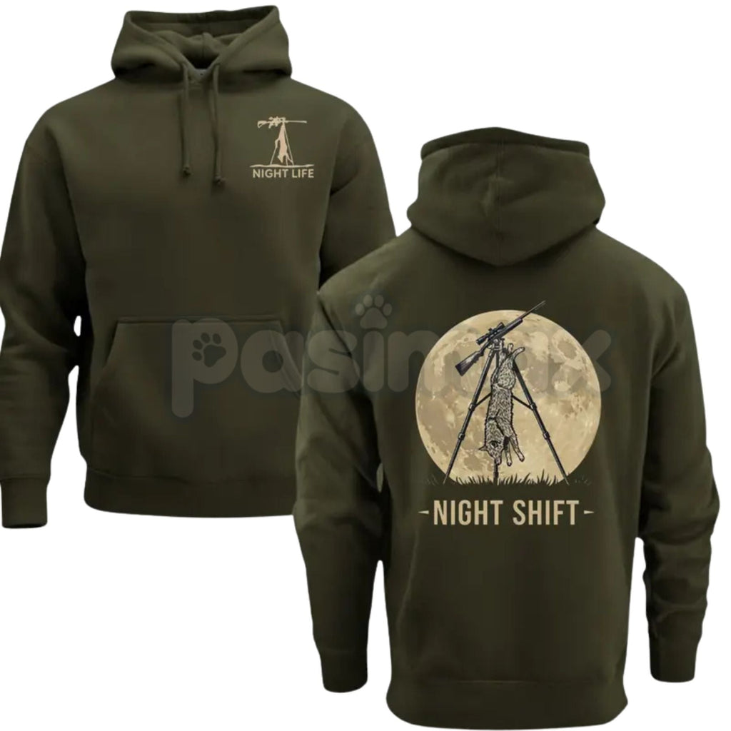 Coyote Night Life Hunting Hoodie – Thermal Predator Hunter Gear, Rugged Men’s Pullover, Gift for Coyote & Varmint Hunters